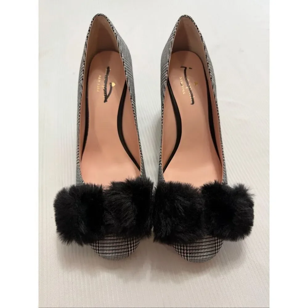 Kate Spade New York Women’s Carine Black White Pom Pom Heels Pumps Size 7 M